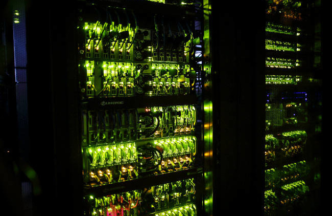Server racks in a dark