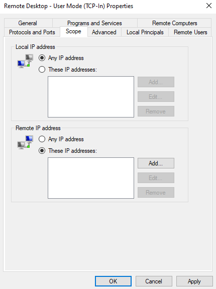 Remote Desktop - User Mode (TCP-In) Properties